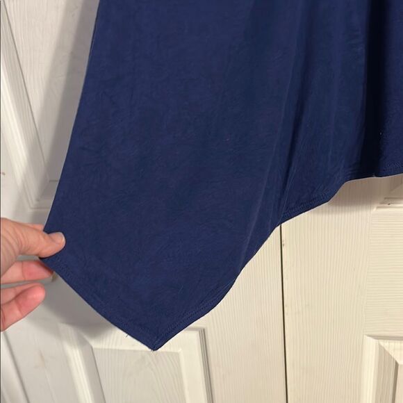 MIAMI FRANCESCA’S Navy Blue Asymmetrical 3/4 Sleeve Dress Handkerchief Hem Small - Picture 2 of 6